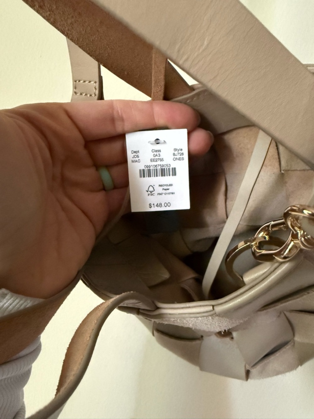 J.Crew Taupe Woven Leather Bucket Bag Mini Crossbody Quiet Luxury Neutral - Picture 3 of 6